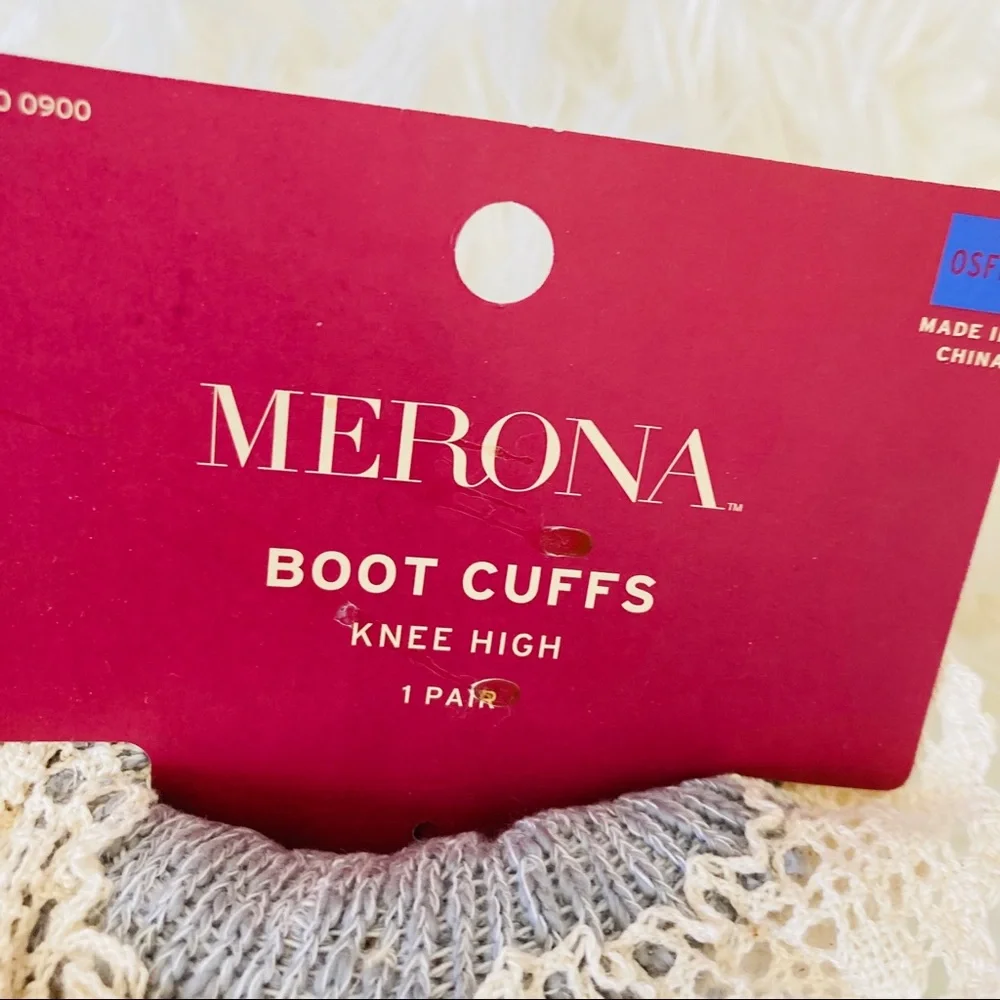 Merona Gray Lace Trim Boot Cuffs Knit Knee High NWT